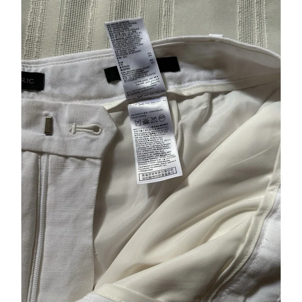 Banana Republic Logan White Linen Blend Straight Leg Tailored Trouser Pants 10